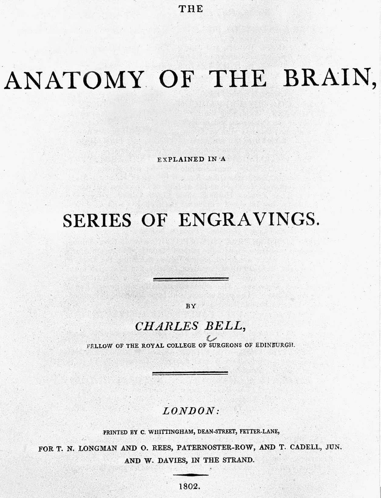 Page de titre de The Anatomy of the Brain de Charles Bell, Londres, 1802